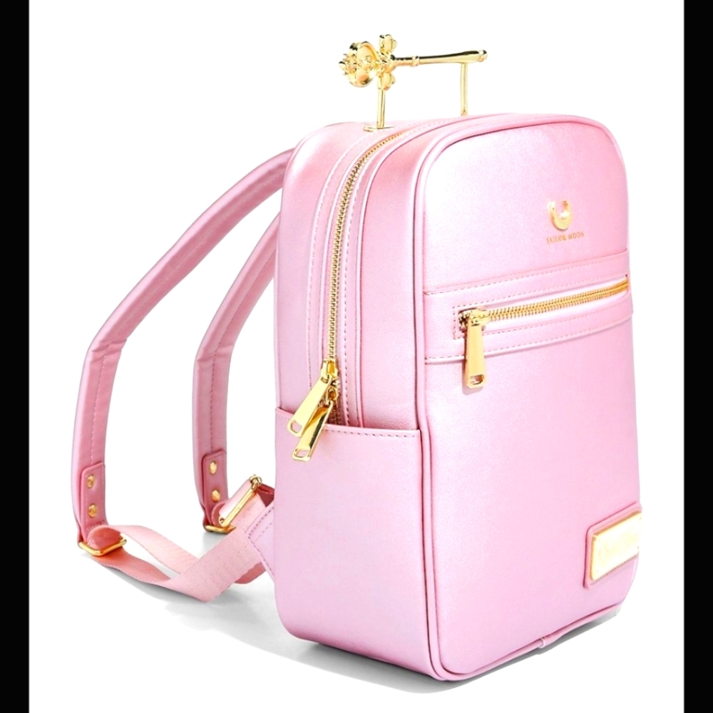 The Loungefly Sailor Moon Spiral Heart Moon Rod Mini Backpack Pink